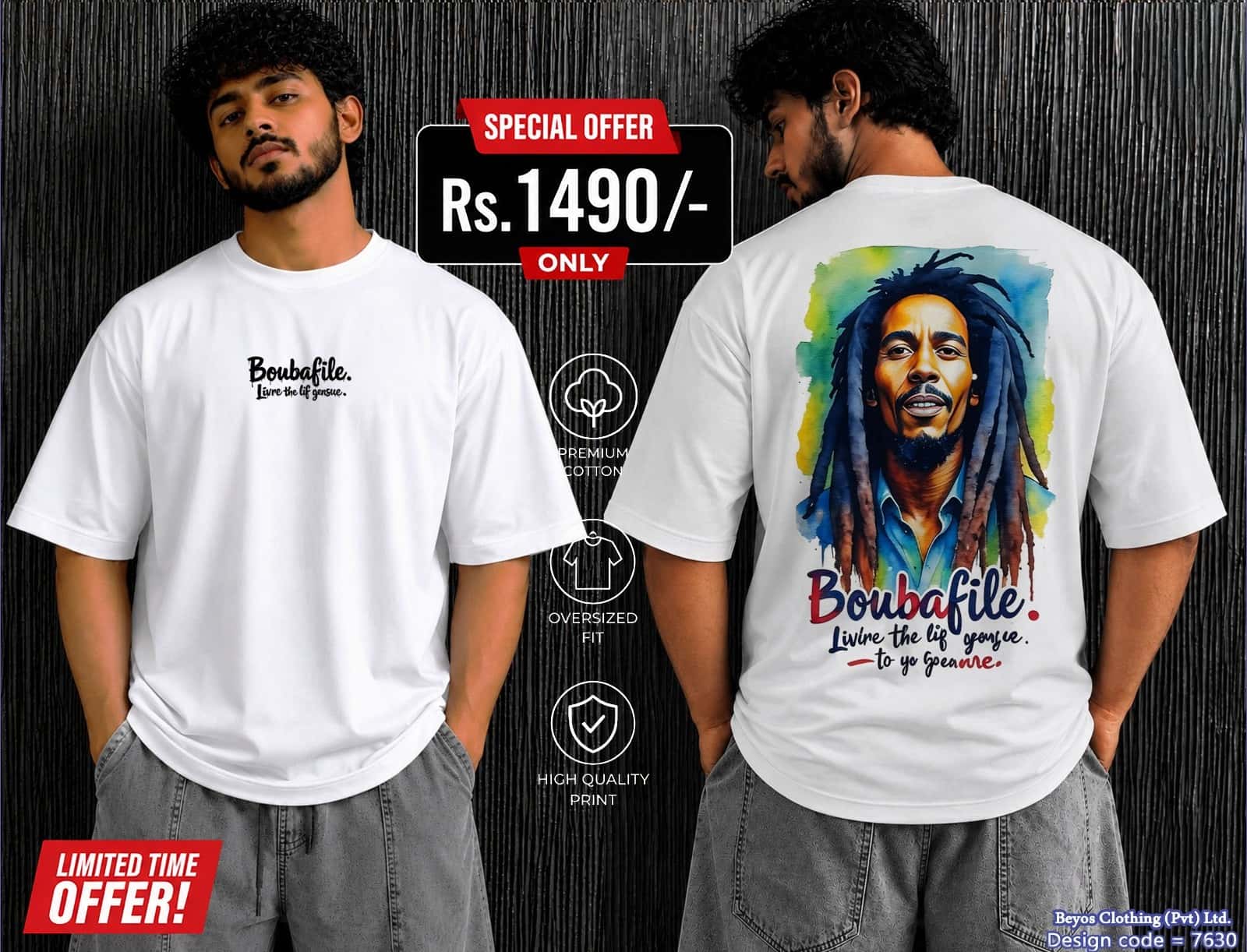 Bob Marley Vibes Oversized T‑Shirt